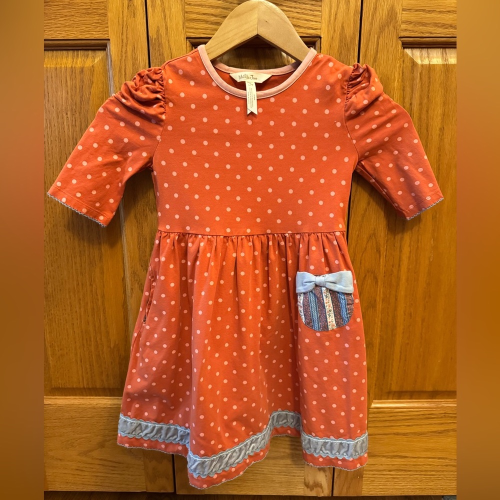 Matilda Jane Orange Polka Dot Dress with Blue Accents